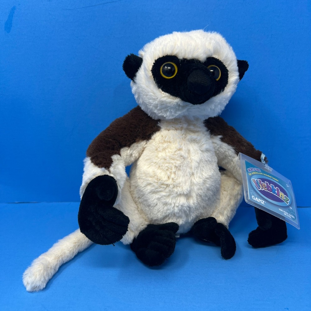 Ganz Webkinz Sifaka Lemur Plush w/ Code Tag‎ HM638 White Brown Black Stuffed Toy